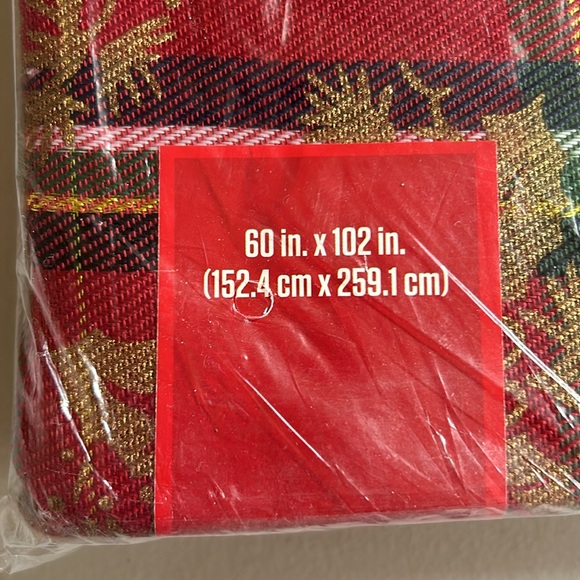 HOLIDAY Tablecloth, Food Network, 60x102, red, green, blue plaid w gold designs - Picture 2 of 3
